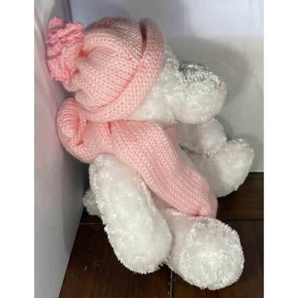 Dan Dee White Teddy Bear Pink Hat Scarf Nose Plush Stuffed Animal Toy 9 Inch - Picture 2 of 6